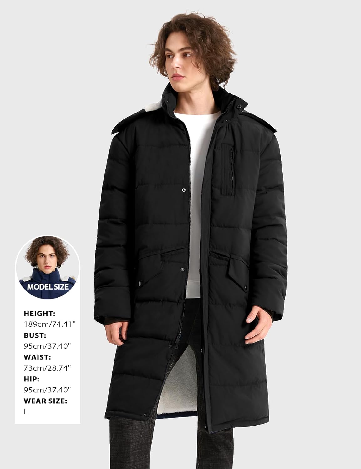 Gihuo Mens Extra Long Winter Jackets Fleece Lined Thick Warm Puffer Coat Water Resistant Parka Multiple Pockets - Image 8