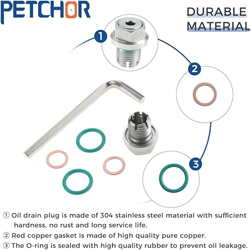 Miniatura 3 de M12.1-0.059 x 0.591 in Tapón de drenaje de aceite de gran tamaño, kit de reparación de rosca de bandeja de aceite autorroscante de acero inoxidable,