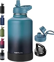 Vista 24 de Botella de agua aislada de 40 onzas con popote, termo de acero inoxidable con vacío, botella de agua térmica grande con 3 tapas a prueba de fugas