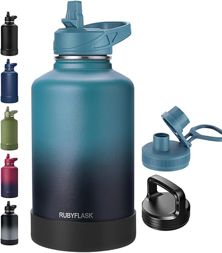 Miniatura 24 de Botella de agua aislada de 40 onzas con popote, termo de acero inoxidable con vacío, botella de agua térmica grande con 3 tapas a prueba de fugas