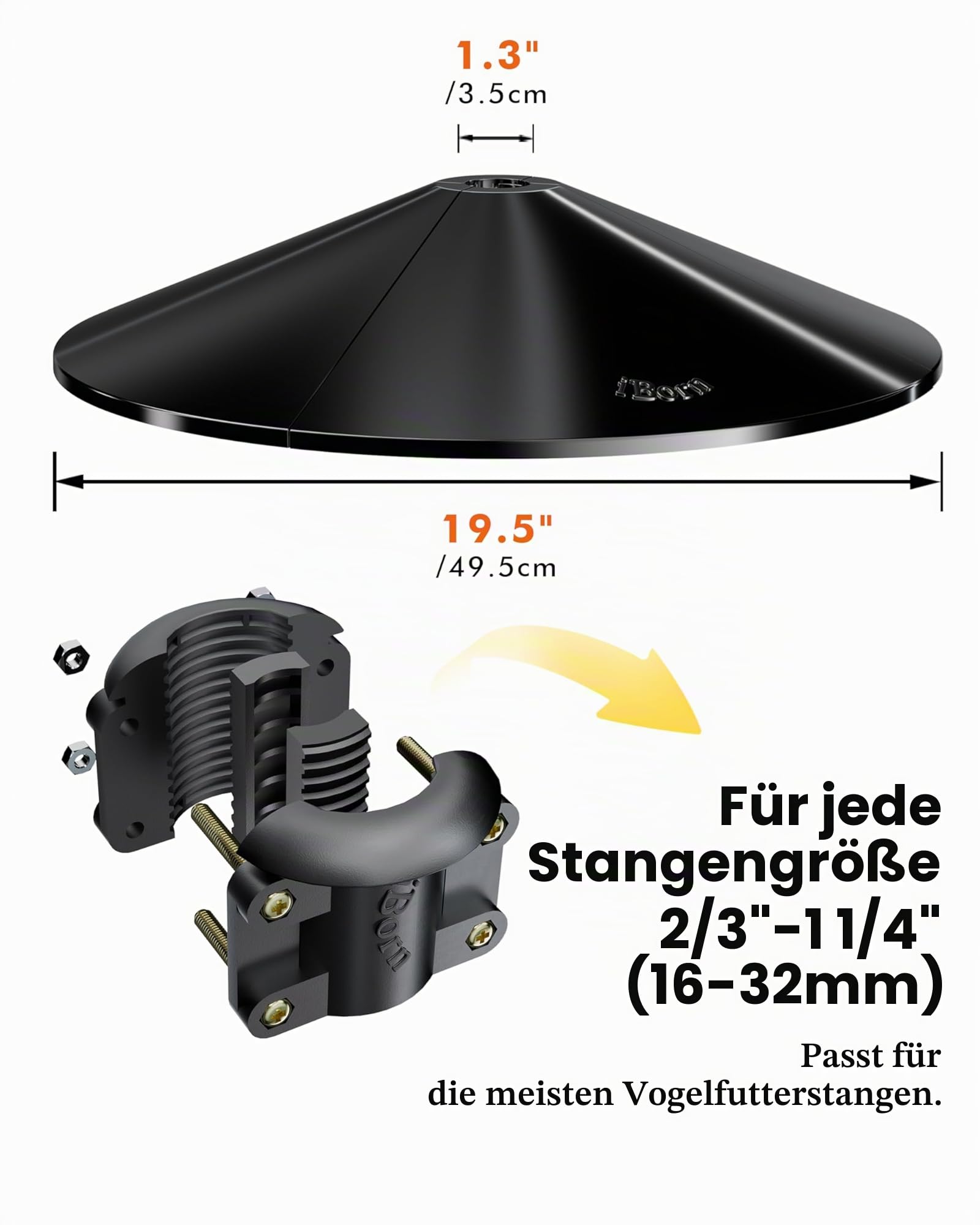 Eichhörnchen-Abweiser für Vogelfutterstange, 50 cm übergroßer Eichhörnchenschutz, Vogelfutterautomat-Schutz für draußen, aus Polycarbonat (PC), 1 Pack, Schwarz