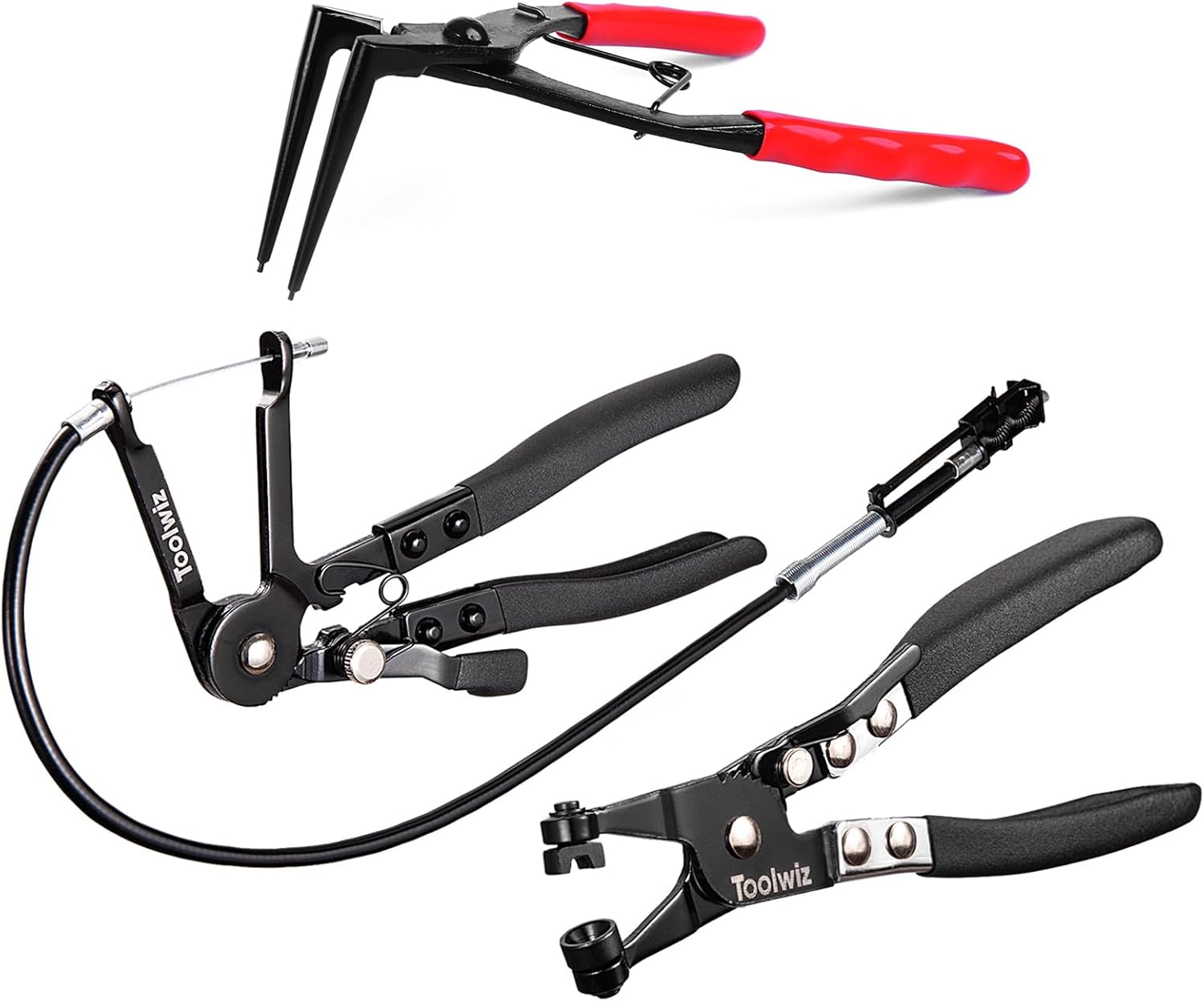 Internal Snap Ring Pliers + 2 Pcs Hose Clamp Pliers, Internal Master Cylinder Snap Ring Pliers Extra Long Snap Ring Pliers 90 Degree, Flexible Hose Clamp Plier, Hose Clamp Tool