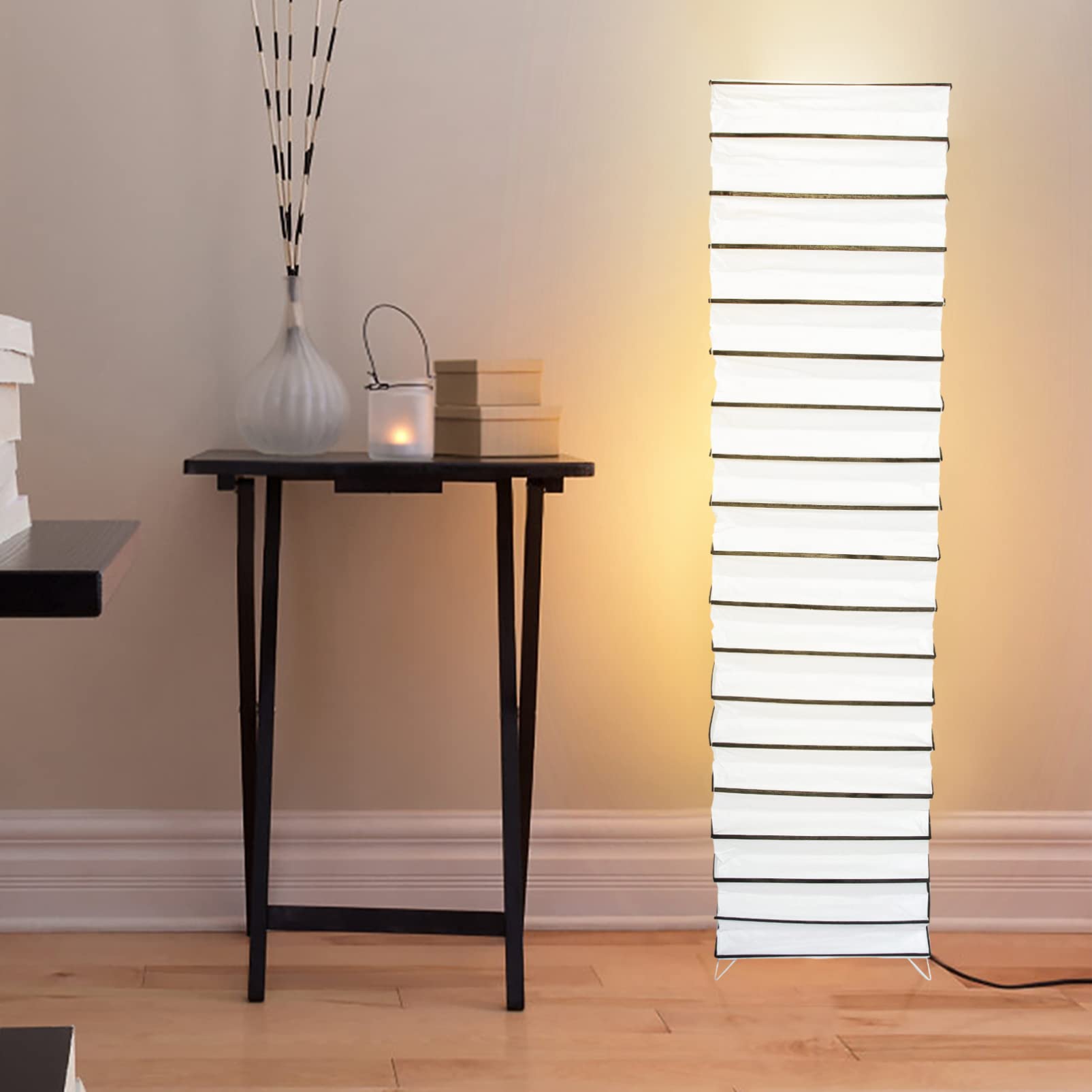 Lurrose Paper Floor Lamp Shade Floor Lamps Cover Japanese Style Standing Lamp Shade for Bedroom Floor Lamp Living Room Black - Image 2