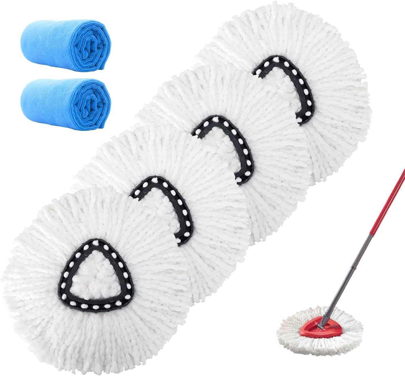 4 Pack Spin Mop Replacement Head, Compatible with O-Cedar Easy Wring Spinning Mop, Machine Washable Mop Heads, Microfiber Mop Replace Heads for Floor Cleaning Includes 2 Microfiber Cloths