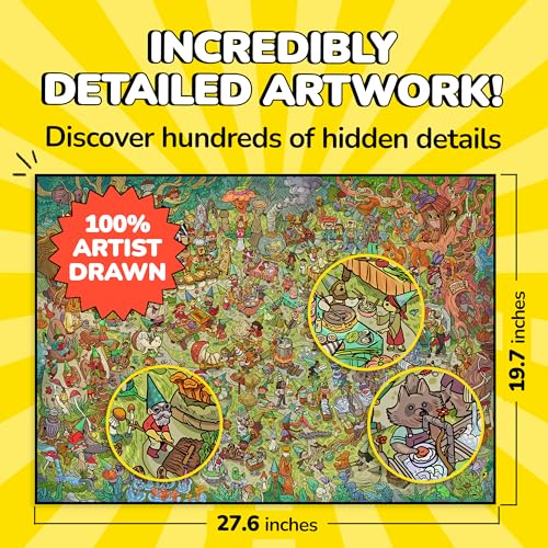 Image of Odd Pieces Jigsaw Puzzles 1000 Pieces with Storytelling Comics, for Women, White Elephant, Mystery Puzzle for Adults & Kids - 19.7'' x 27.6'' Frameable Magic Puzzle Art (Mushroom Mayhem)