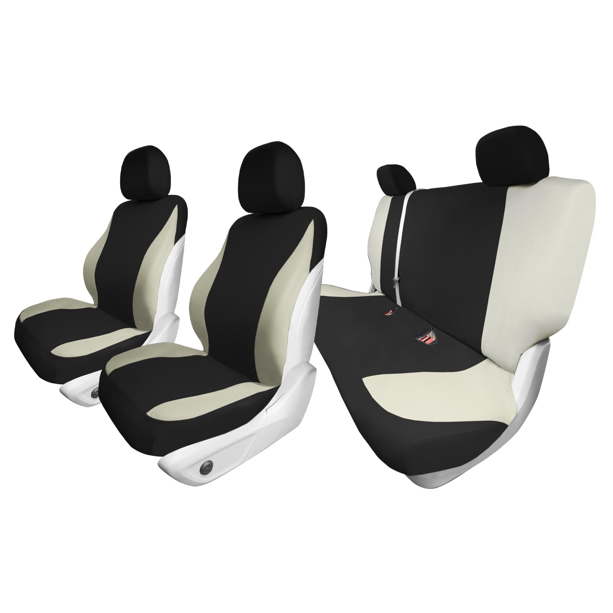 TLH Universal Fit Automotive Seat Covers Beige Black Cloth Car Seat Covers Full Set, Car Seat Protector Interior Accessories Classic Flat Cloth Car Seat Covers fit for Most Cars, Trucks, SUVs or Vans