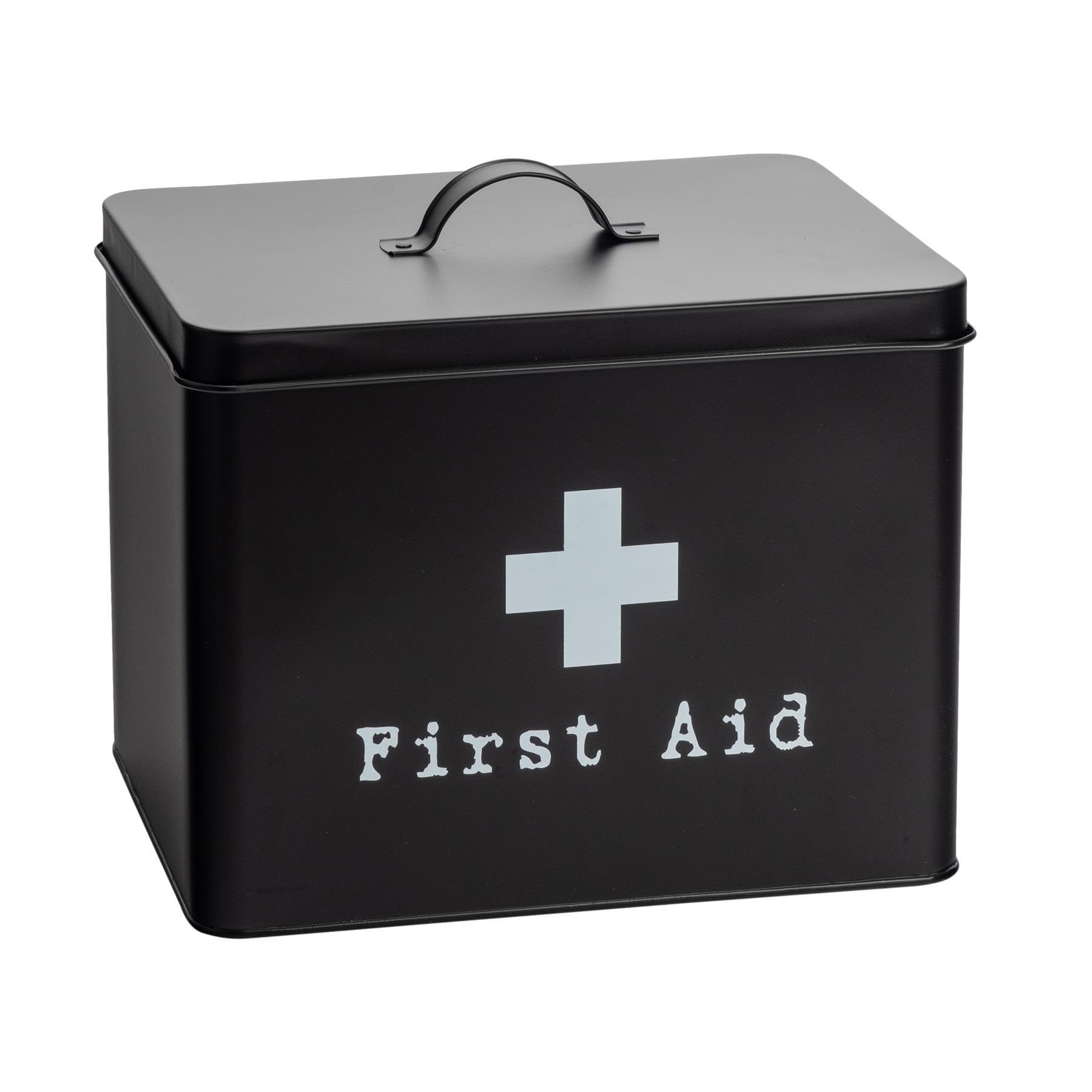 B&Q -  Metal First Aid Box29CmBlackMedical Storage Tin With Airtight Lid & 2-Tier Removable Organiser Tray
