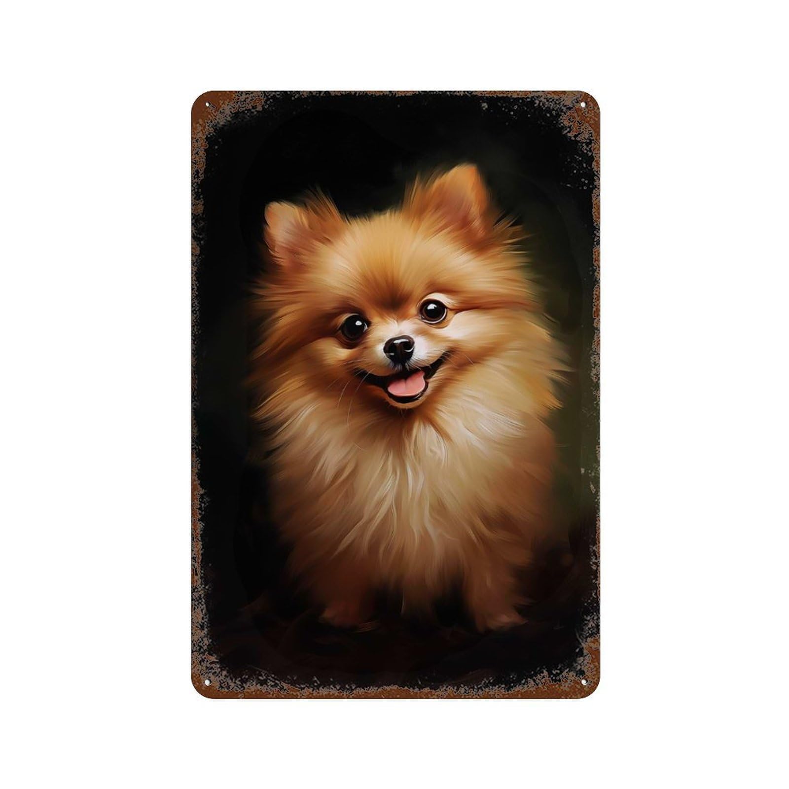 Rust Effect Tin Sign Red Pomeranian Dog 11.8"x7.9", Vintage Wall Decor for Living Room, Hallway And Home Decor