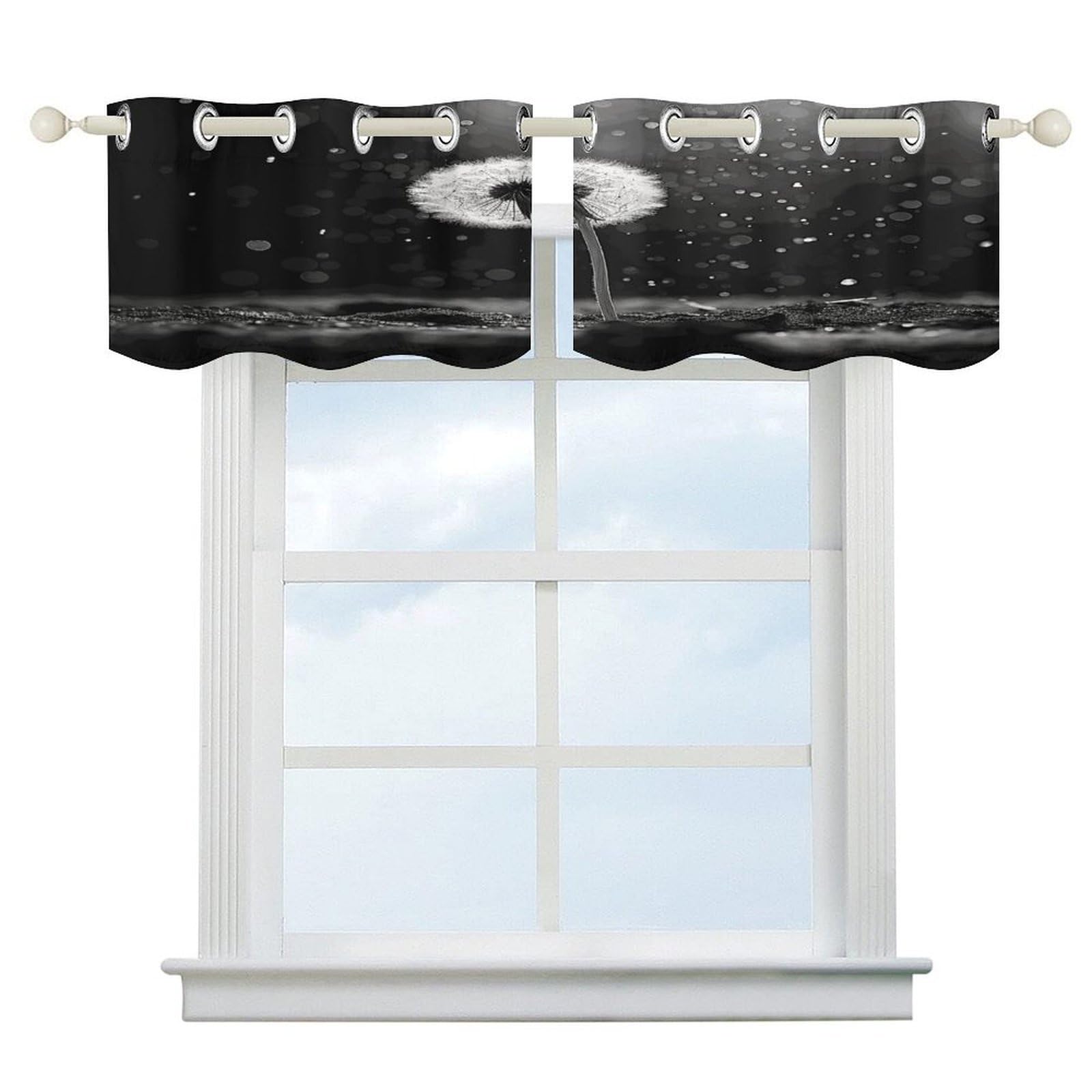 Fekiloot Style Dandelion Black And White Short Curtains Valance Curtain