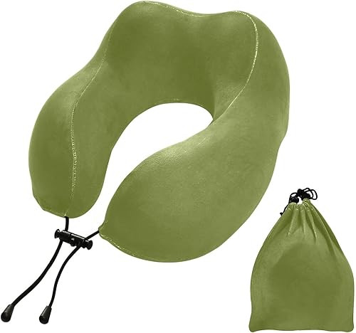 Almohada de viaje verde musgo para niños, almohada de viaje de espuma viscoelástica almohada de avión para vuelo largo, avión coche y uso doméstico