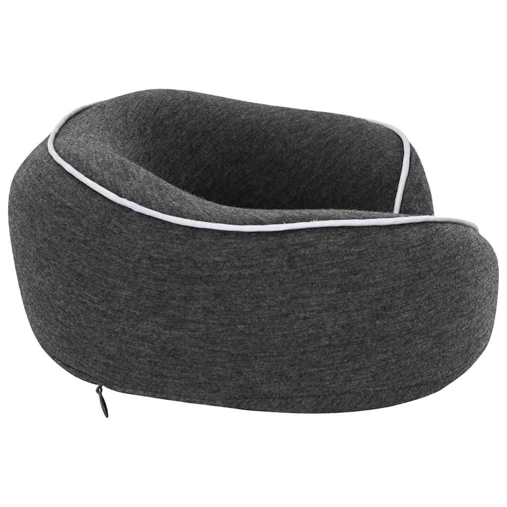 Almohada de viaje para cuello de espuma viscoelástica, color gris oscuro, 28 x 28 x 14 cm, soporte cervical ergonómico de 360 grados con funda de algodón extraíble, con bolsa