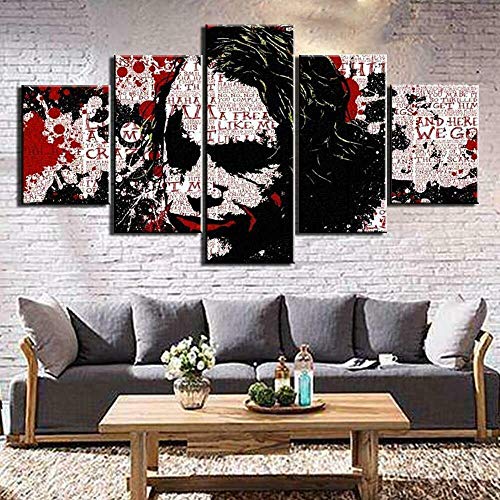 Myrdsio Impressions sur Toile 5 Panneaux Muraux Heath Ledger Joker Batman Résumé Encadré Tableau Decoration Murale Tendu Cover