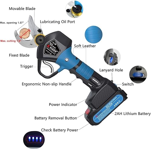 Miniatura 2 de Tijeras de podar eléctricas inalámbricas profesionales con 2 piezas de respaldo recargables de litio de 2 Ah alimentadas por batería de litio,
