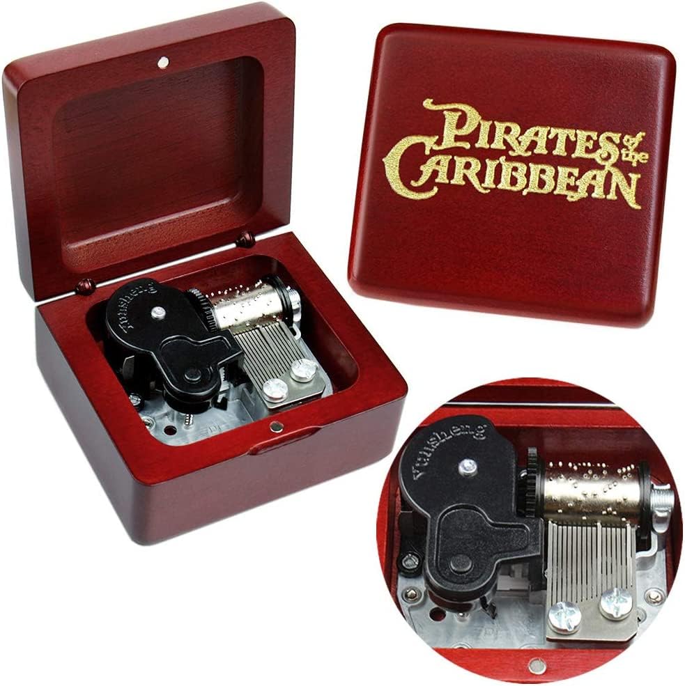 Sinzyo Davy Jones Caja de Música de Madera Vintage Navidad San Valentín Cumpleaños Regalo (Caja de madera roja)