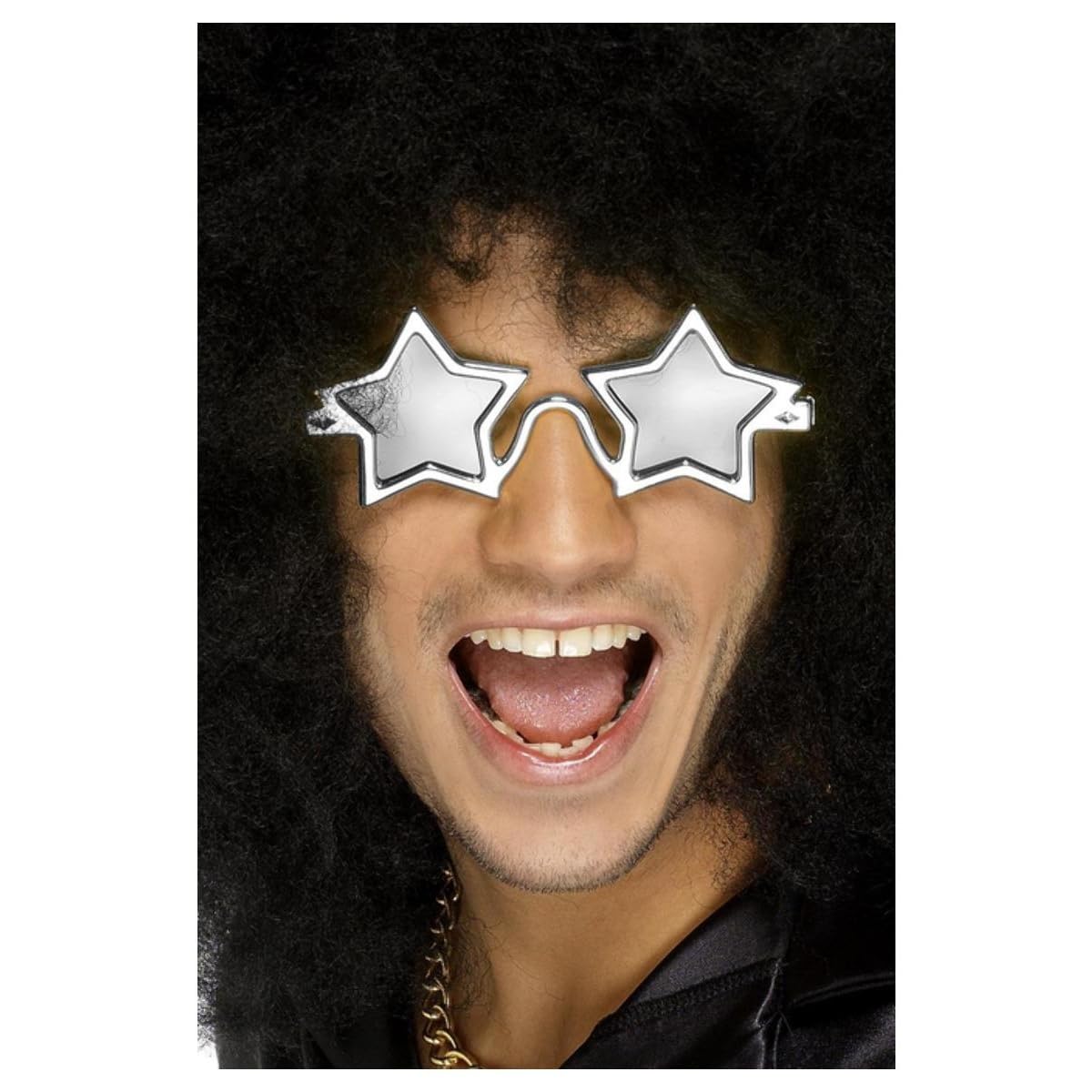 Smiffys Superstar Shades, Silver, 1970's Disco Fancy Dress, 1970s Disco Dress Up Accessories Halloween
