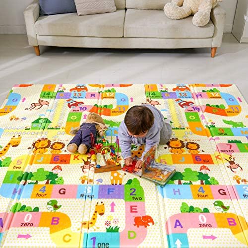 Bammax X-Large Waterproof Foam Padded Baby Play Mat | Reversible & Foldable | Safe & Thick Baby Foam Play Mat | 70" x 78" | Use as Baby Crawling Mat or Kids Play Mat for Floor | Includes Travel Bag