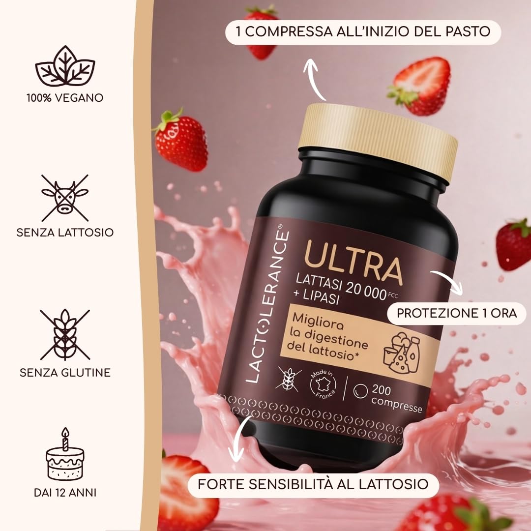 LACTOLERANCE ULTRA Lactasa 20.000 FCC, Lipasa 500 UI, 236 Pastillas