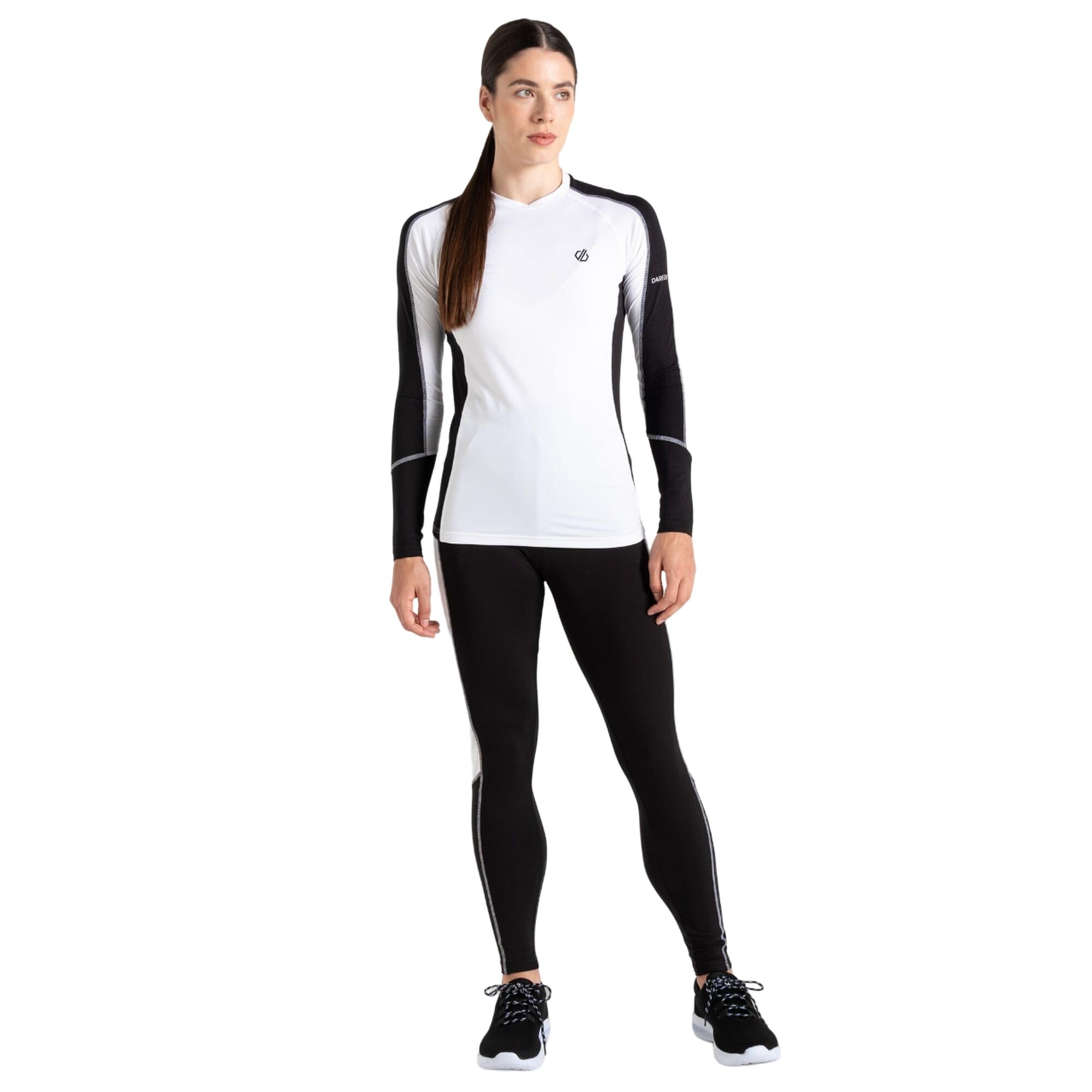 Dare 2b Womens Exchange III Base Layer Set with advanced Q-Wic+ technology, perfect for Wintersports & Outdoors Black/White