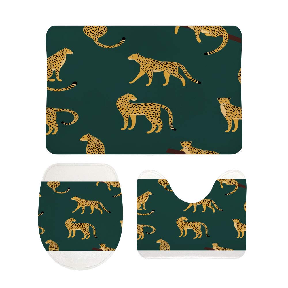 Tapis de salle de bain pour sol glissant ensemble lavable 3 pièces tigre