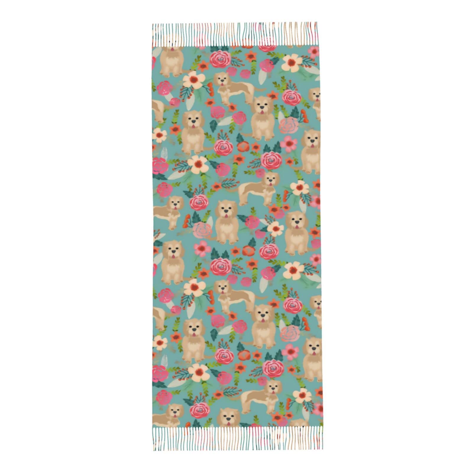 ODHHGDF Cute Dog Puppy Scarfs For Women Fall Winter Long Large Soft Warm Cozy Flower Floral Tassel Blanket Scarf Shawl Wraps