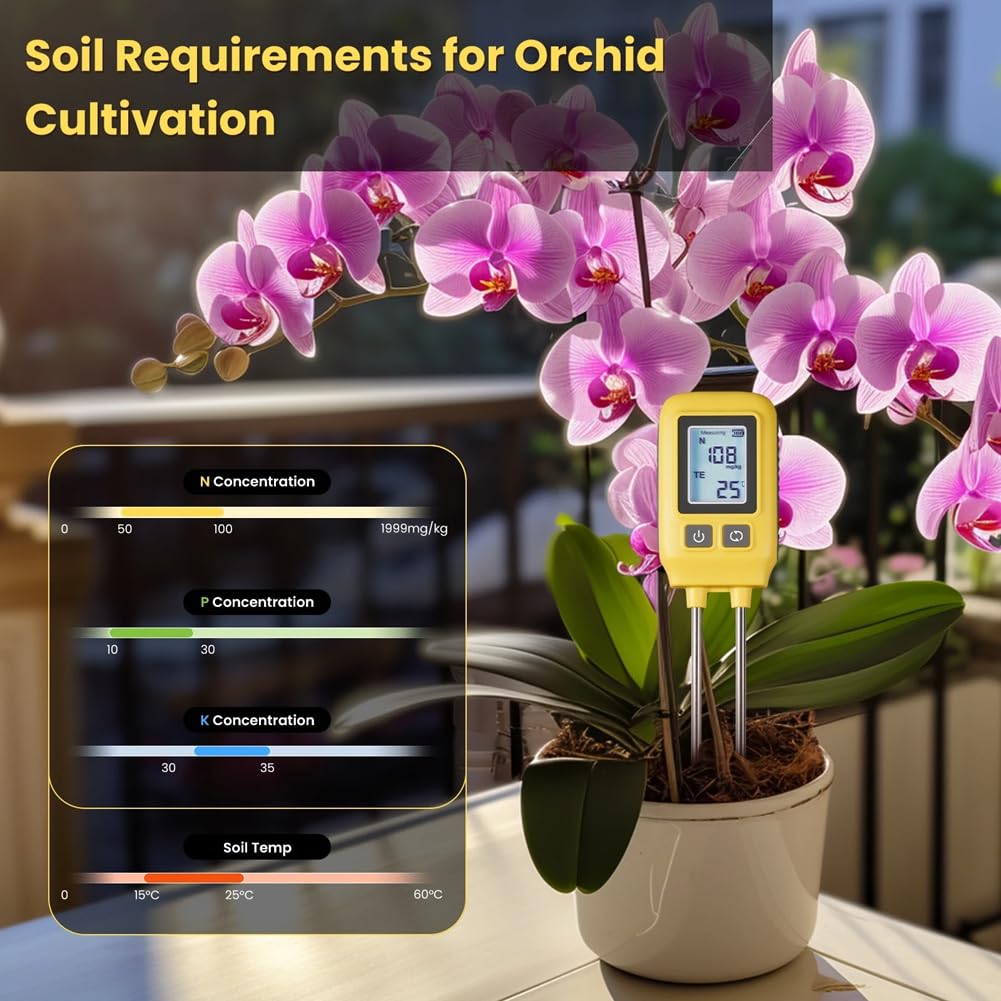Sensor de Temperatura de N, P, K del Suelo Detector de Nitrógeno, Fósforo y Potasio Medidor de Fertilidad de Nutrientes Probador para Jardín y Granja