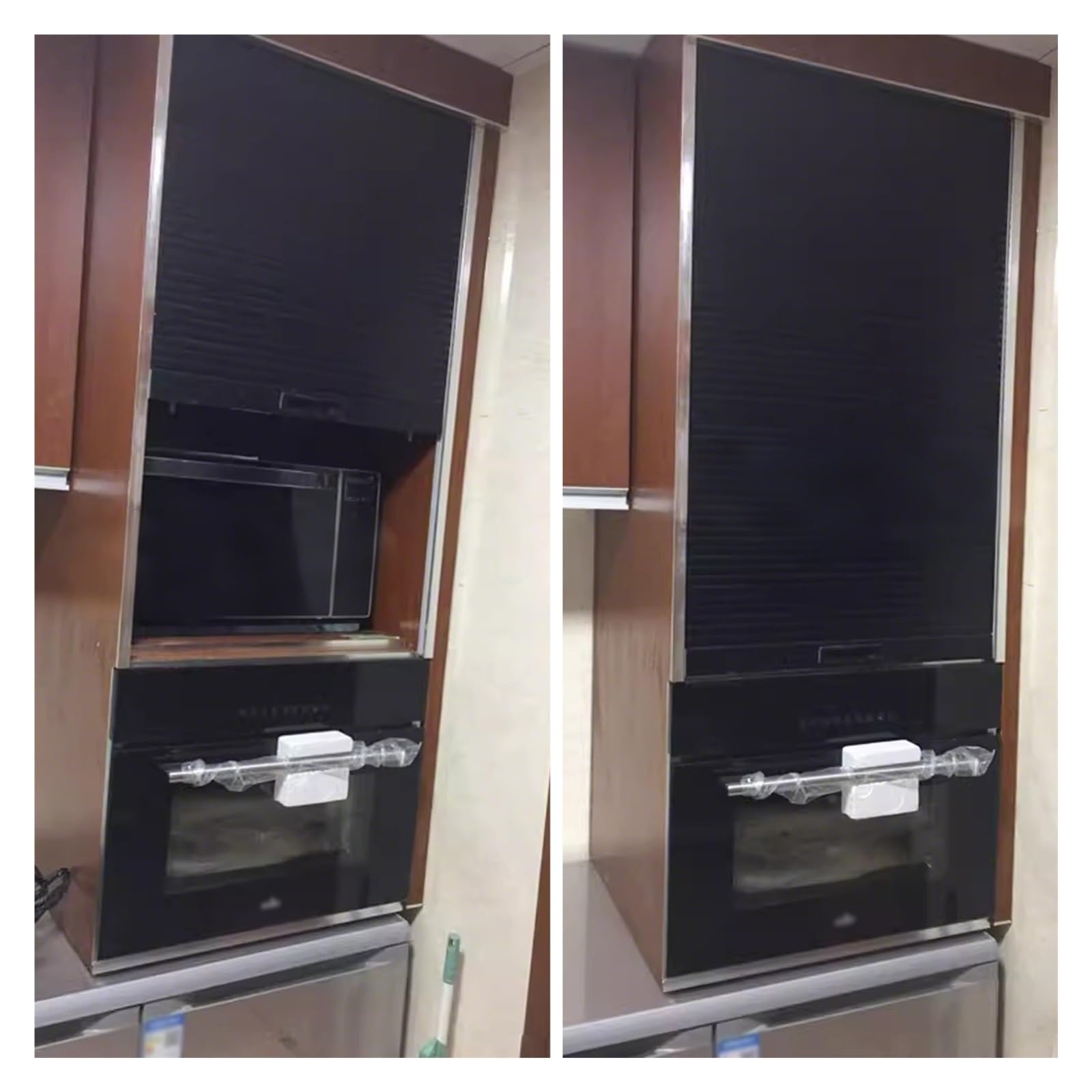 KHLMSRXJ Tambour Door Kitchen Cabinet Kit Black, Straight Serving Sliding Door Without Drill, Roll Up Cabinet Door for Laundry Room/Office/Closet, Easy To Install(31 x 27 inch)