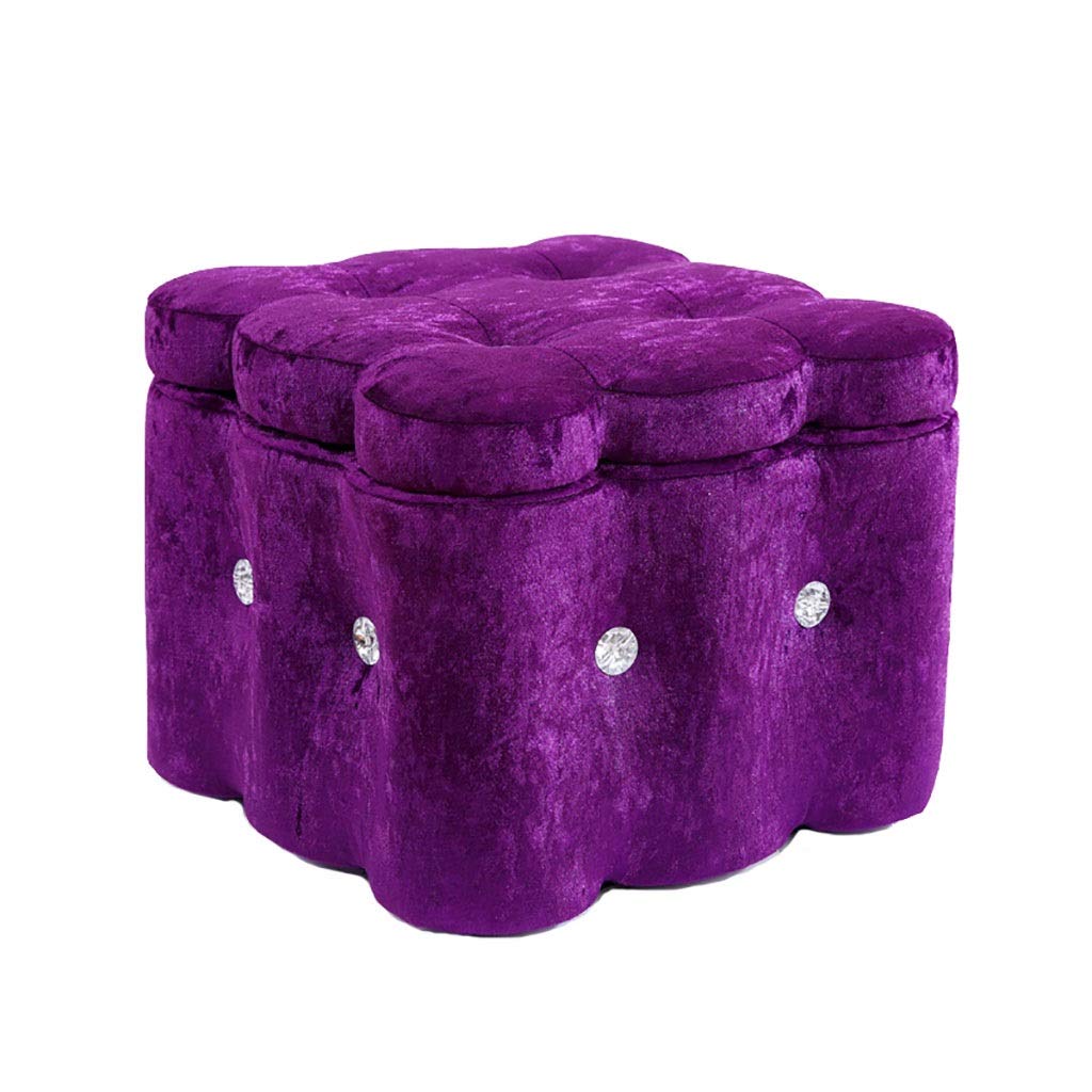 Tabouret Bas en Velours Marron avec Grand Rangement pour Salon
