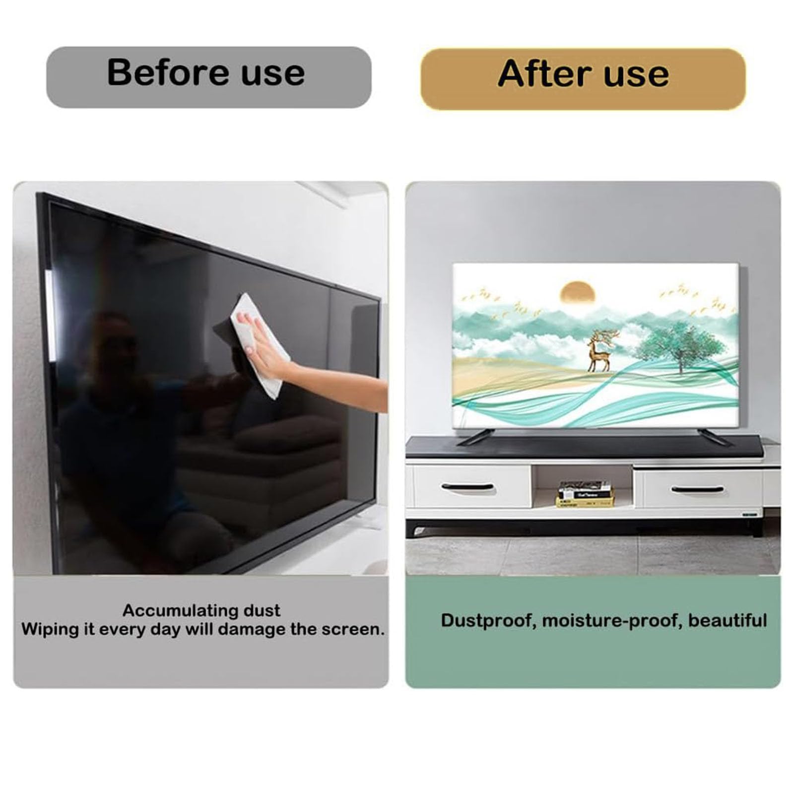 Mateju TV Housse Anti-Poussière, 32-85 Pouces Housse de Télévision en Tissu Élastique, Housse de Protection de L'écran pour TV à Beige Moderne Couverture TV (56-65pouces,Géométrie)