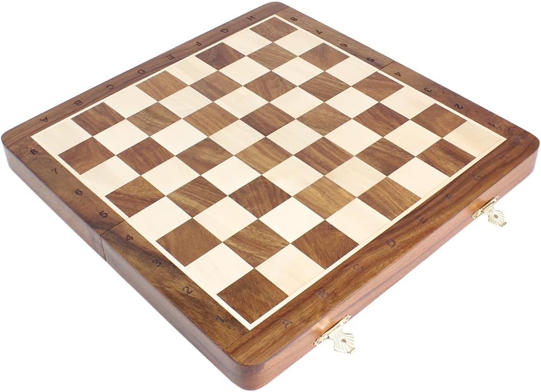 House of Chess - 10 Inch Wooden Magnetic Folding Travel Chess Set/Board with 2 Extra Knights, 2 Extra Pawns, 2 Extra Queens and Algebraic Notation - Handmade - Golden Rosewood