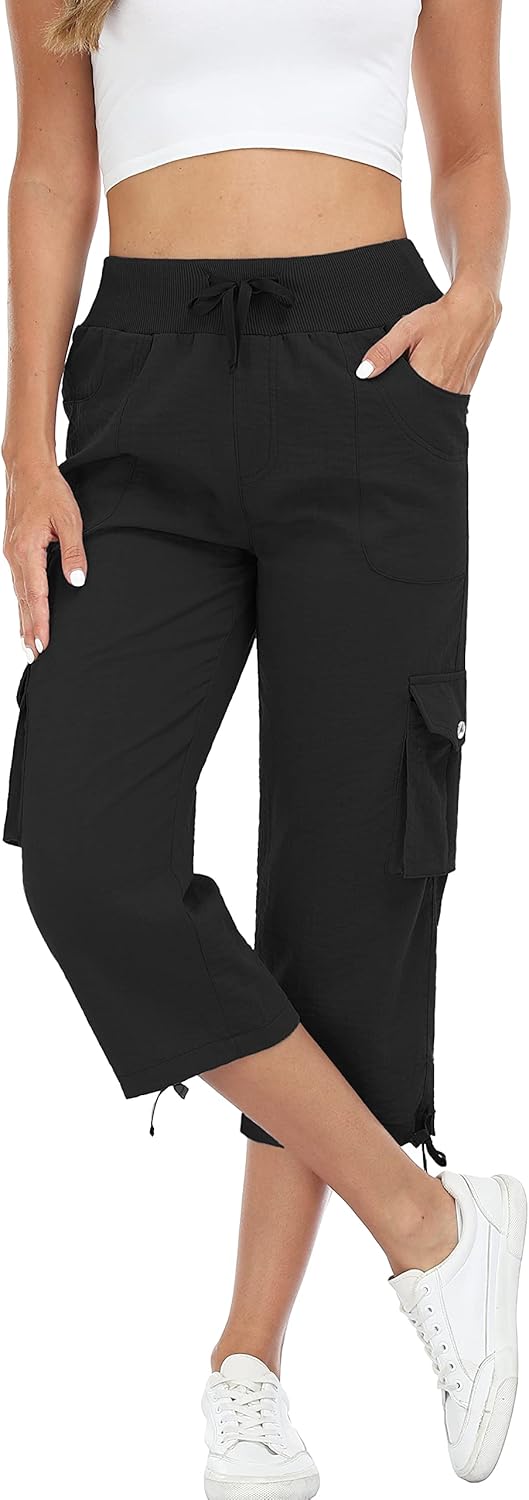 MISS MOLY Women's Cargo Capris Hiking Running Pants Loose Button Decor Lightweight Quick Dry Athletic Outdoor - Image 5