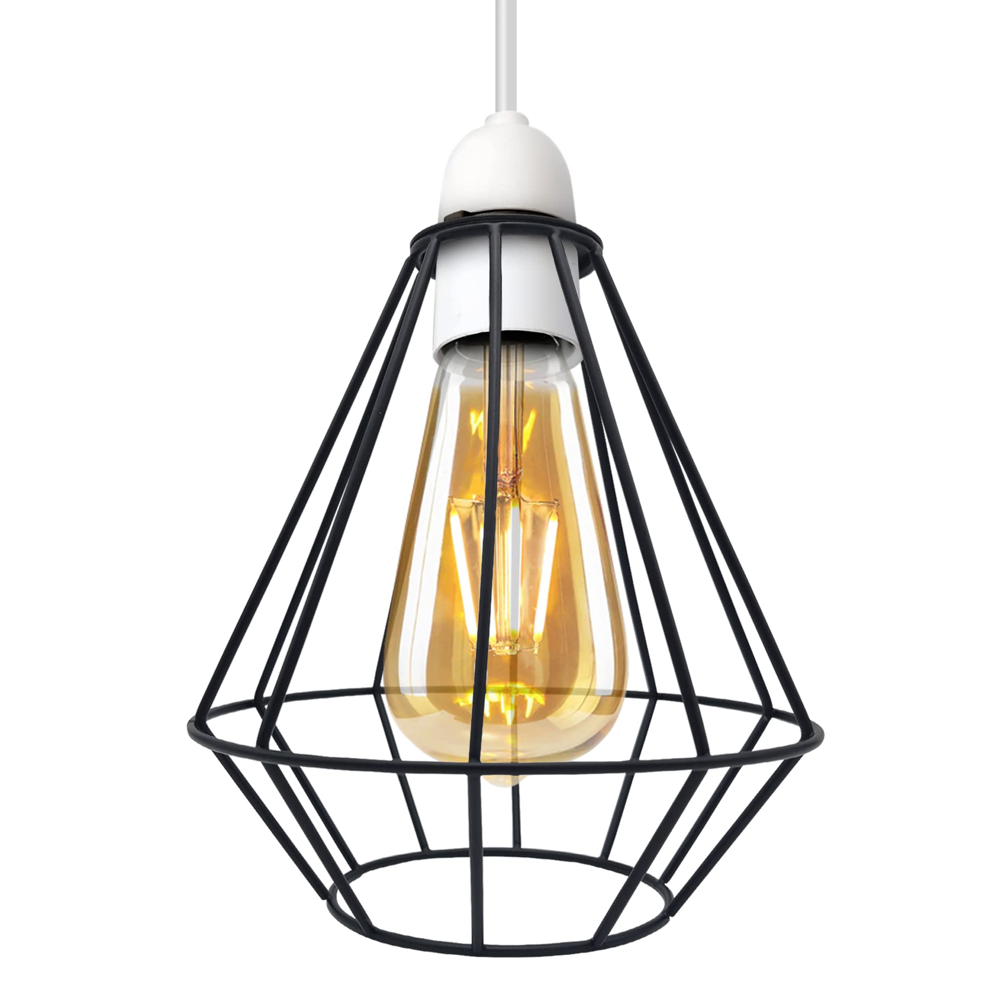 DC VOLTAGE Modern Retro Metal Wire Light Shade Ceiling Pendant Lampshade, Farmhouse Geometric Cage Lamp Shade, Industrial Vintage Open Frame Bulb Guard, Bird Cage