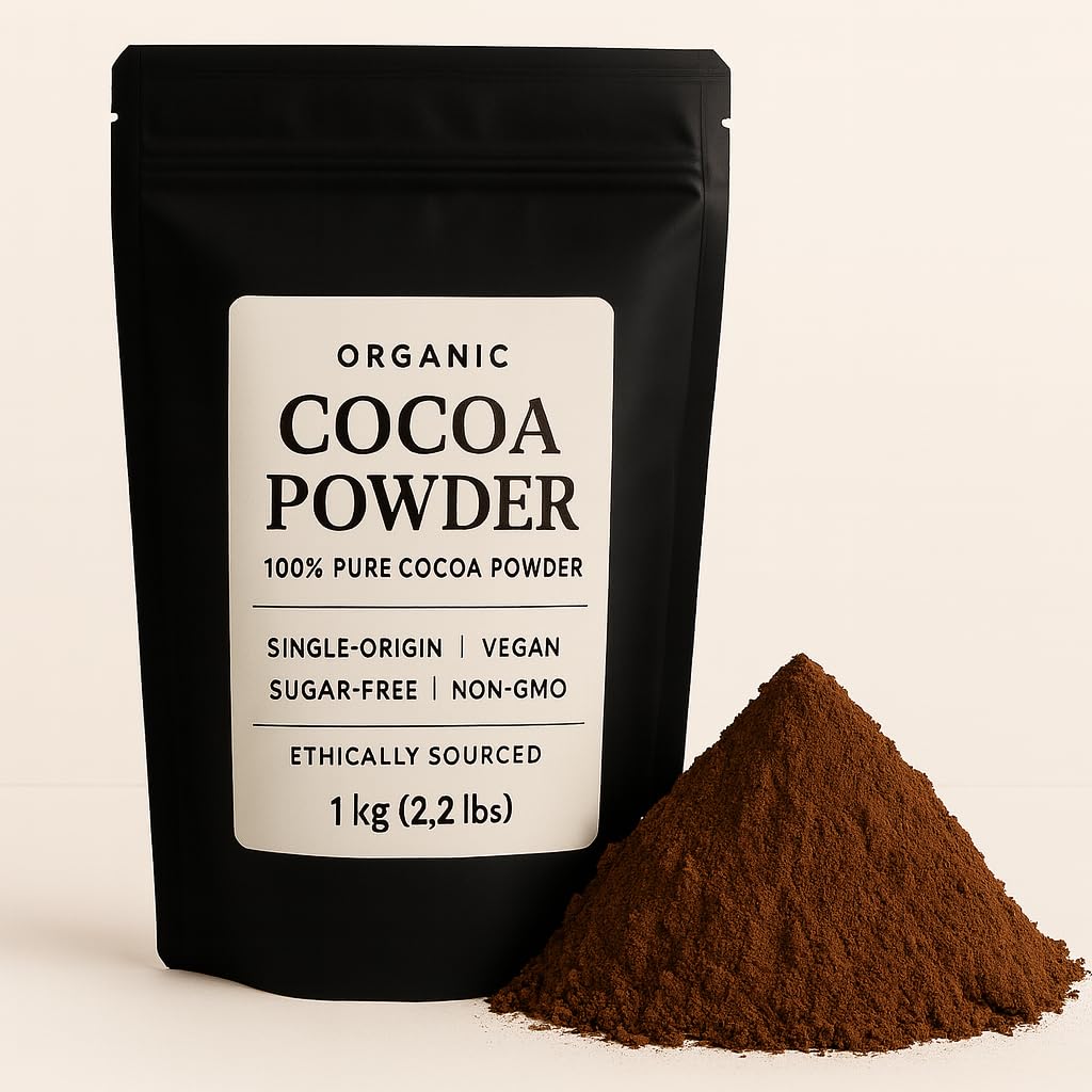 Organic Natural Cacao Powder – Unsweetened Natural Cocoa Powder from Cold-Pressed Dominican Cacao Beans – Keto, Paleo, Vegan, Gluten-Free, Non-GMO Superfood for Baking, Smoothies, Coffee Alternative (1 kg)