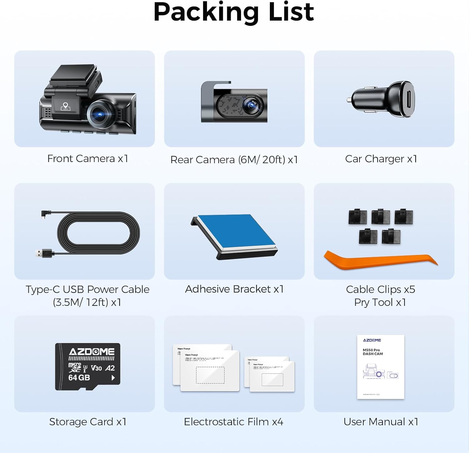 AZDOME M550 Pro 2CH Dash Cam 4K with 3.19'' Screen IR Night Vision 24H Parking Mode - Dual-Channel Dash Cam with 3.19-Inch IPS Screen - Integrated GPS - Built-in 5G WiFi - 24H Parking Monitor