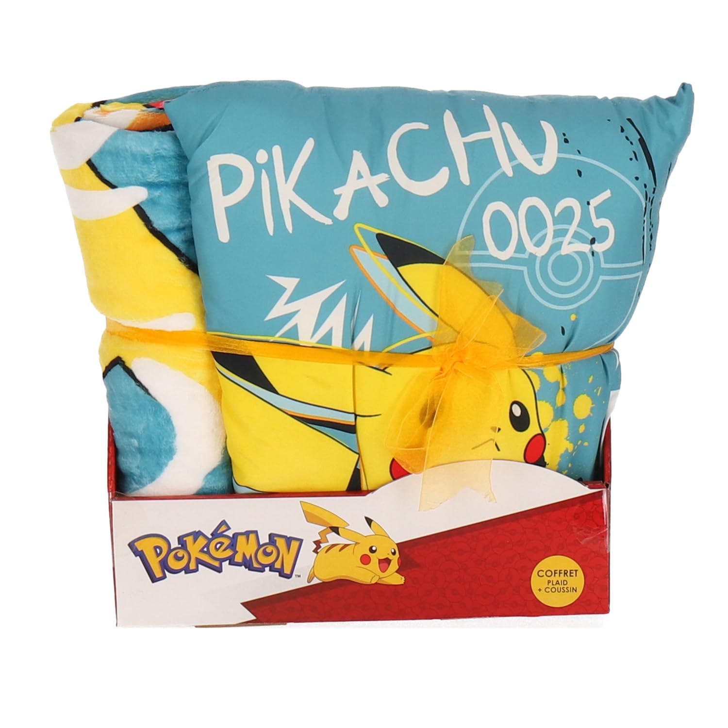 Sahinler Créateur D'univers Blue Pokemon Pikachu Plaid And Cushion Box – Soft Blanket 100 X 140 Cm And Square Cushion 35 X 35 Cm