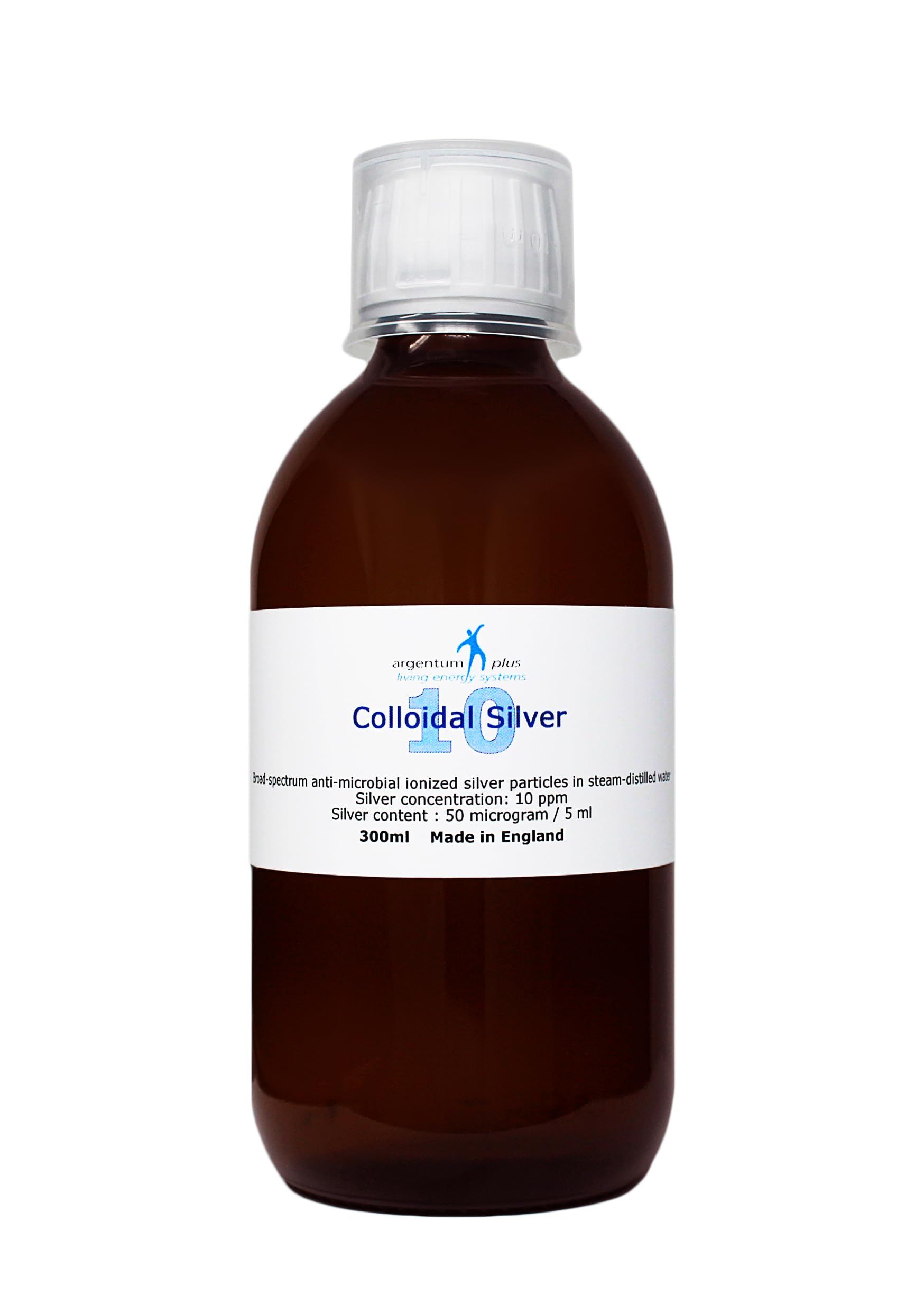 Colloidal Silver 10 ppm - 300 ml - Clear Liquid in Amber Glass Bottle