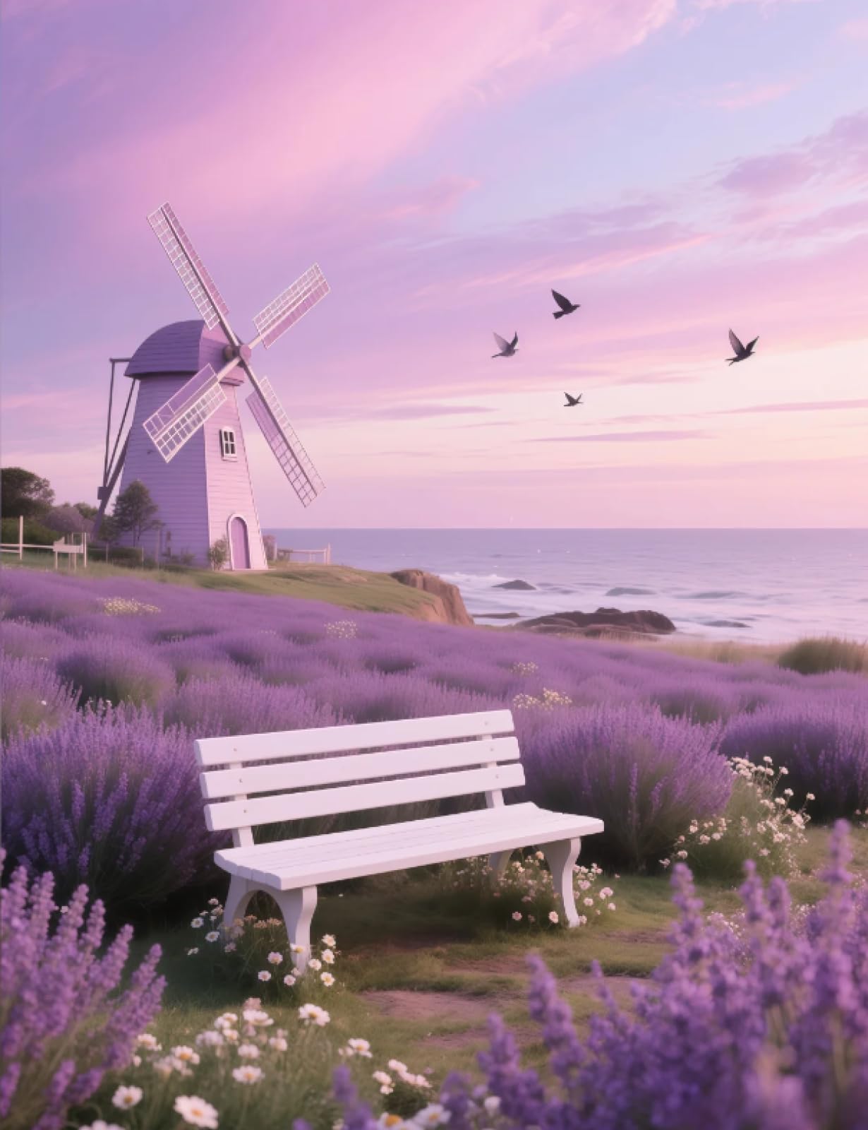 Stithej Pre-Printed Cross Stitch Kit Lavender Windmill 11CT Adult Beginner
