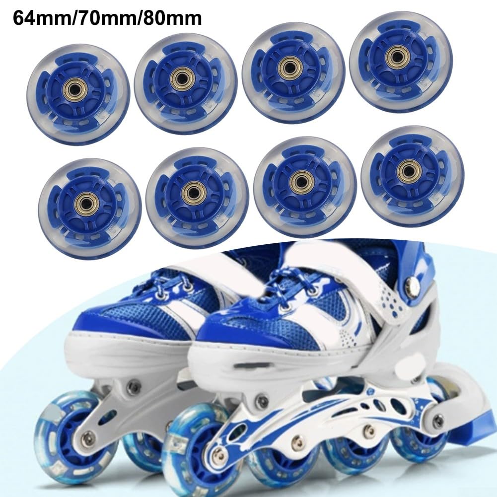 NexRen Lot de 8 roues de rechange pour patins à roues alignées à LED pour intérieur et extérieur, 64/70/80 mm pour une sécurité accrue pendant les activités de soirée (64 mm)