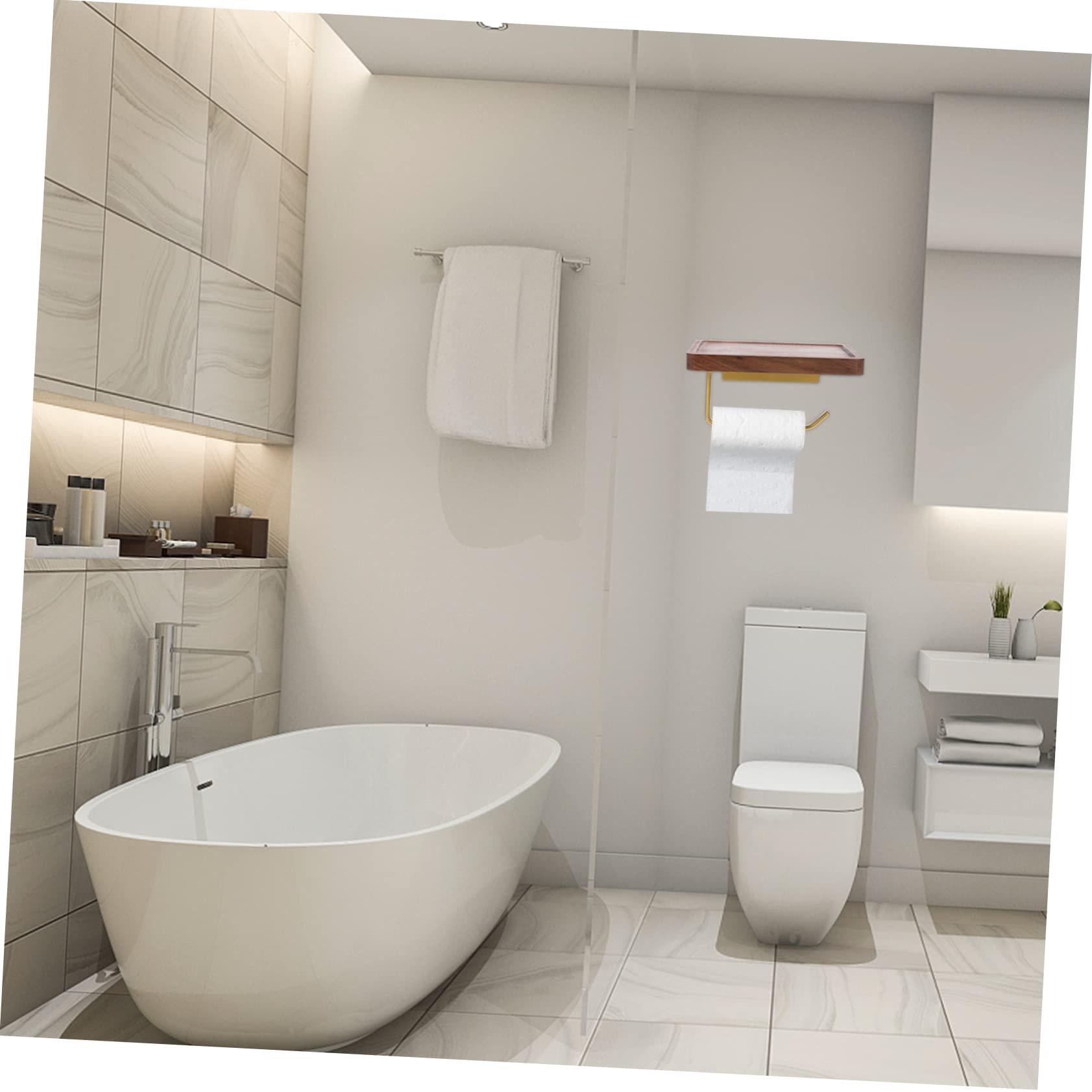 SHINEOFI Portarotoli Carta Igienica in Noce, Design Concavo, Installazione senza Fori, Resistente alla Ruggine, per Bagno e Cucina, Portata Elevata