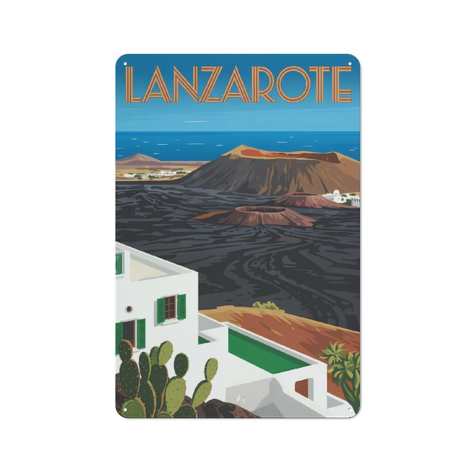 Junmoney Style Lanzarote Vintage Travel Retro Tin Wall Plaque 30X20cm For Hobby Room Or Studio, For Garage, Workshop And Man Cave Decoration