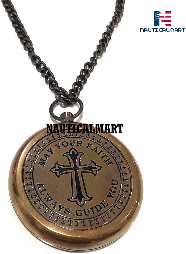 May Your Faith Always Guide You Antique Nautical Vintage Directional Magnetic Compass with Famous Scripture Quote Engraved Baptism Gifts (Without Chain Brown Antique Compass) image 3