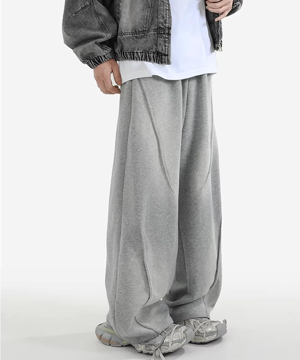 HBER Men's Baggy Straight Sweatpants Y2K Wide Leg Drawstring Waist Loose Fit Casual Sweat Pants with Pockets - Image 3