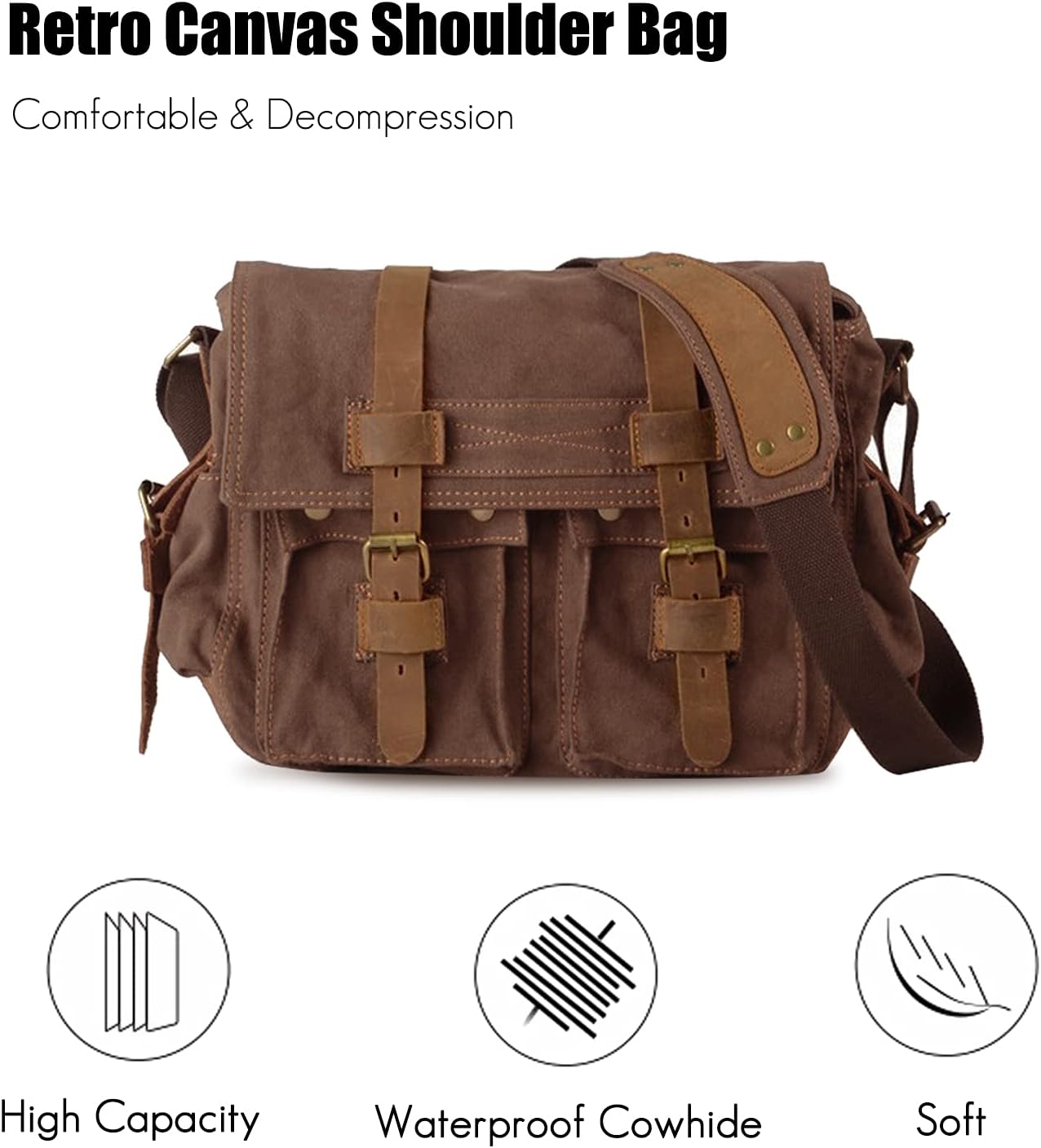 FANDARE New Vintage Messenger Bag Satchel Bag bag Bookbag Casual Travel Shoulder Bag