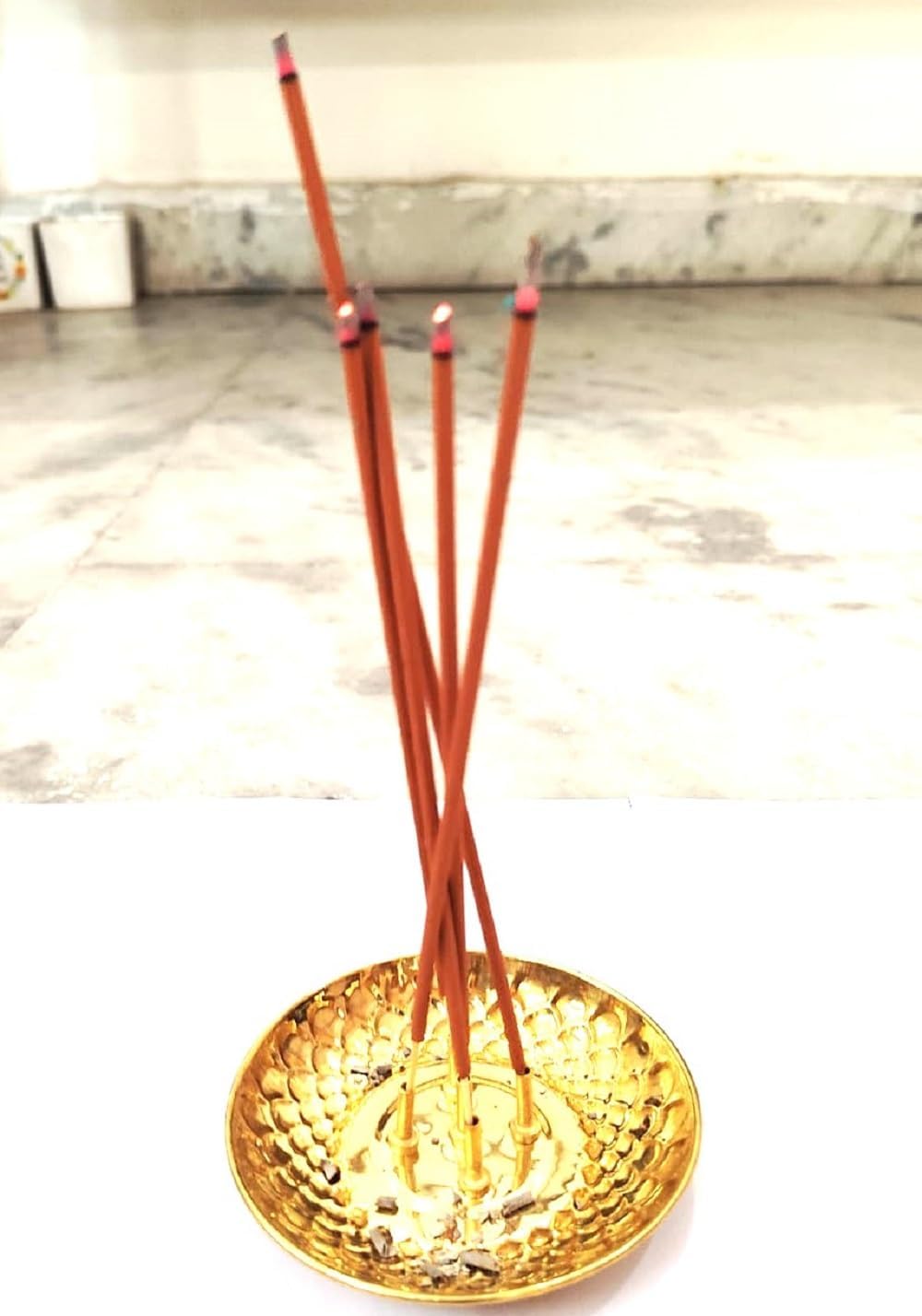 Brass Incense Stick Holder Agarbatti Stand with Ash Catcher, Gold, 4 Inch,