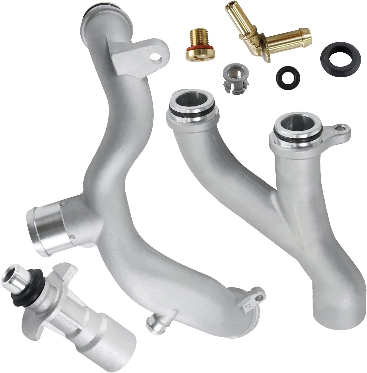 Aluminum Water Pump Coolant Outlet Pipe Kit Compatible with Land Rover LR4 Range Discovery Sport Velar Jaguar XJ XF XE F-Type F-Pace 2010-2022 3.0L V6 / 5.0L V8 Replaces LR092992 LR028136 LR049990
