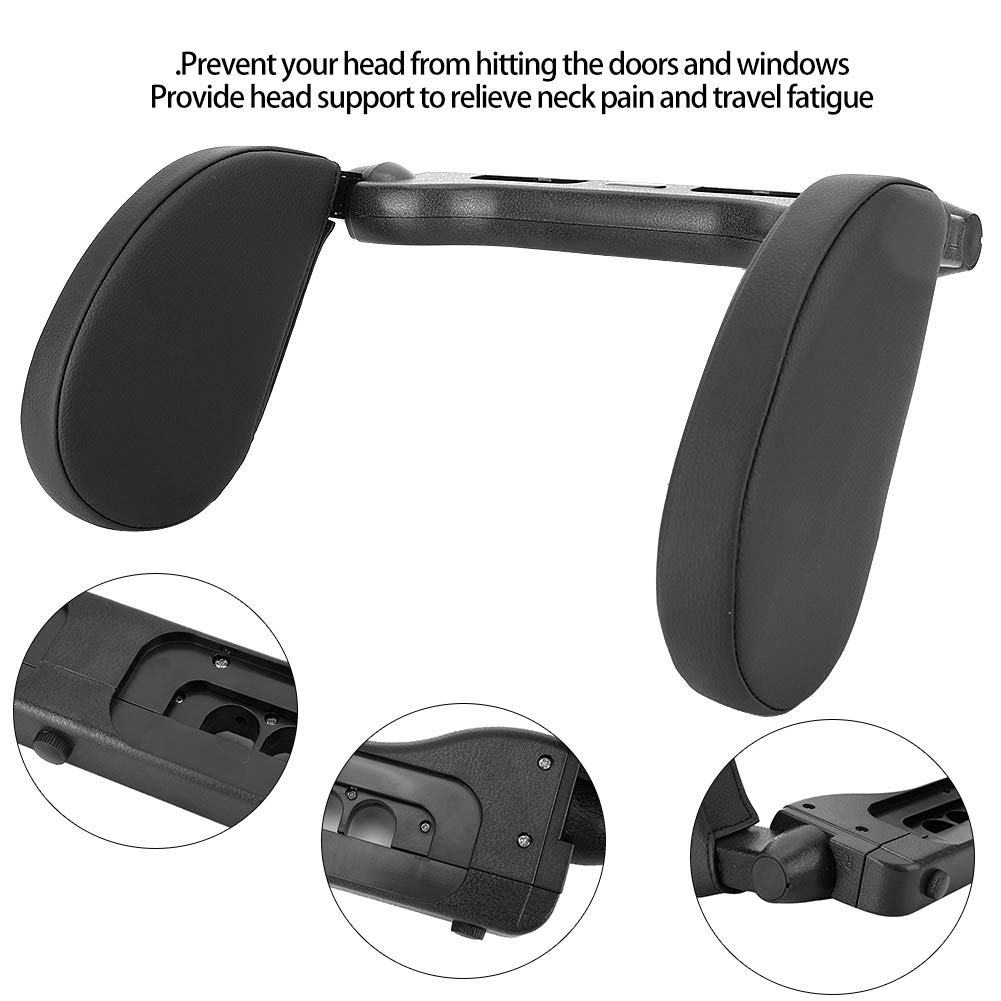 Almohada para reposacabezas de coche, cojín de apoyo de cuero para dormir cómodamente en el vehículo, para adultos y niños, altura ajustable y fácil de limpiar (negro)