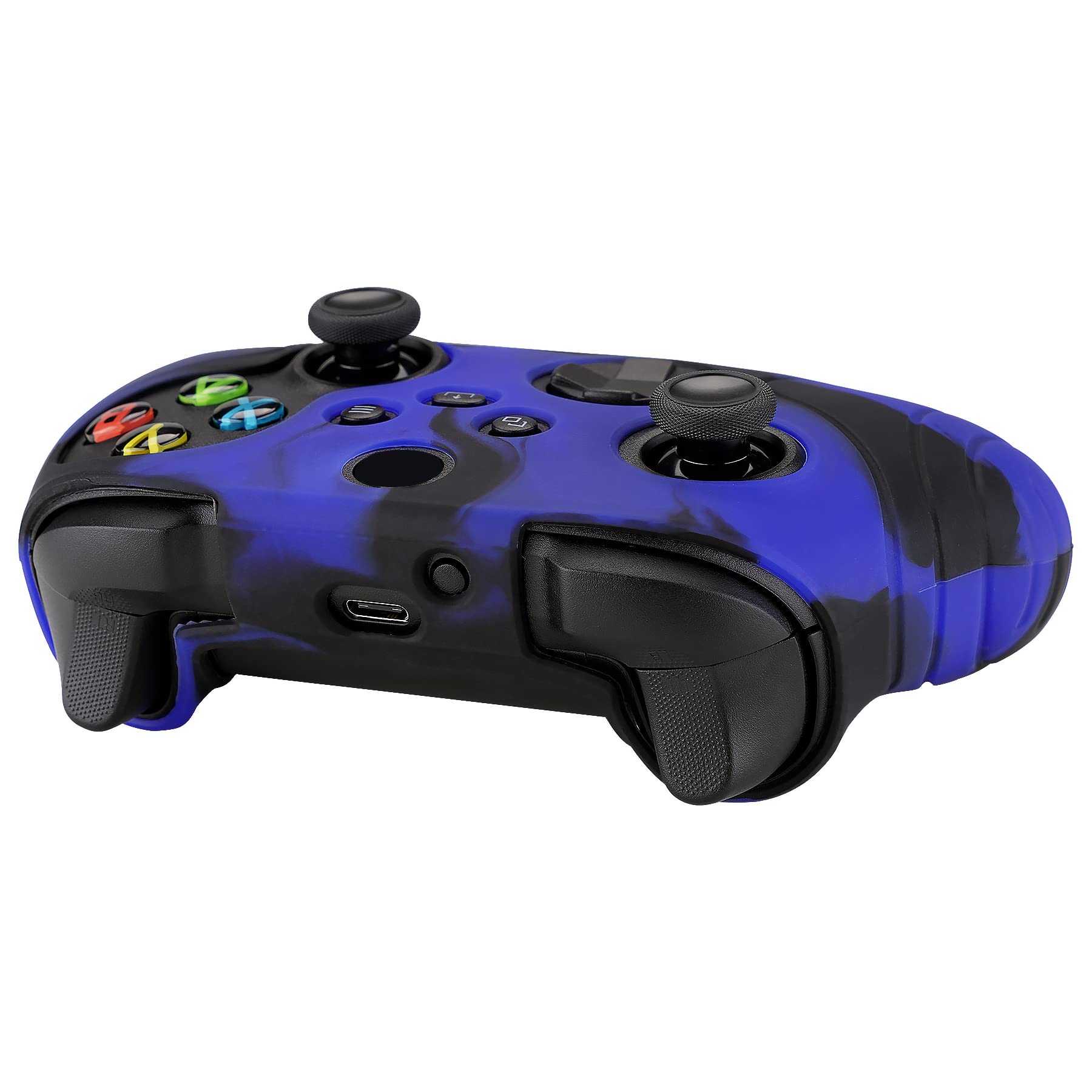 eXtremeRate PlayVital Funda de Silicona para Xbox Series X/S - Suave al Tacto, Antideslizante y Resistente, con 2 Tapas para Joysticks, Cubierta Protectora de Goma (Edición Samurai-Azul Negro)