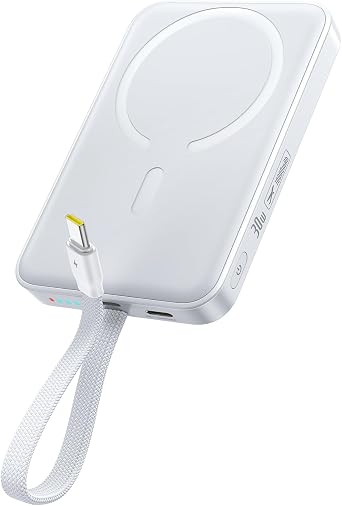 Baseus Magsafe Power Bank, 10,000mAh 30W Magnetic Portable Charger, Fast Charging Wireless Battery Pack with Built-in Braided USB-C Cable for iPhone 17 Pro Max/Air/16/15/14/13, AirPods, iPad and More