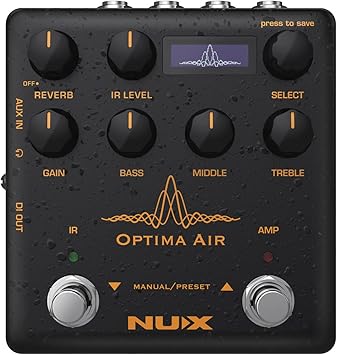 NUX Optima Air Dual-Switch Acoustic Guitar Simulator with a Preamp,IR Loader, Capturing Mode,15 BuiltIn Acoustic Guitar Profiles,3Band EQ,Gain Control, BuiltIn Reverb, USB Audio