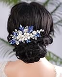 Kercisbeauty Flower Hair Comb for Women and Girls Wedding Bridal Crystal Hair Piece (Blue)