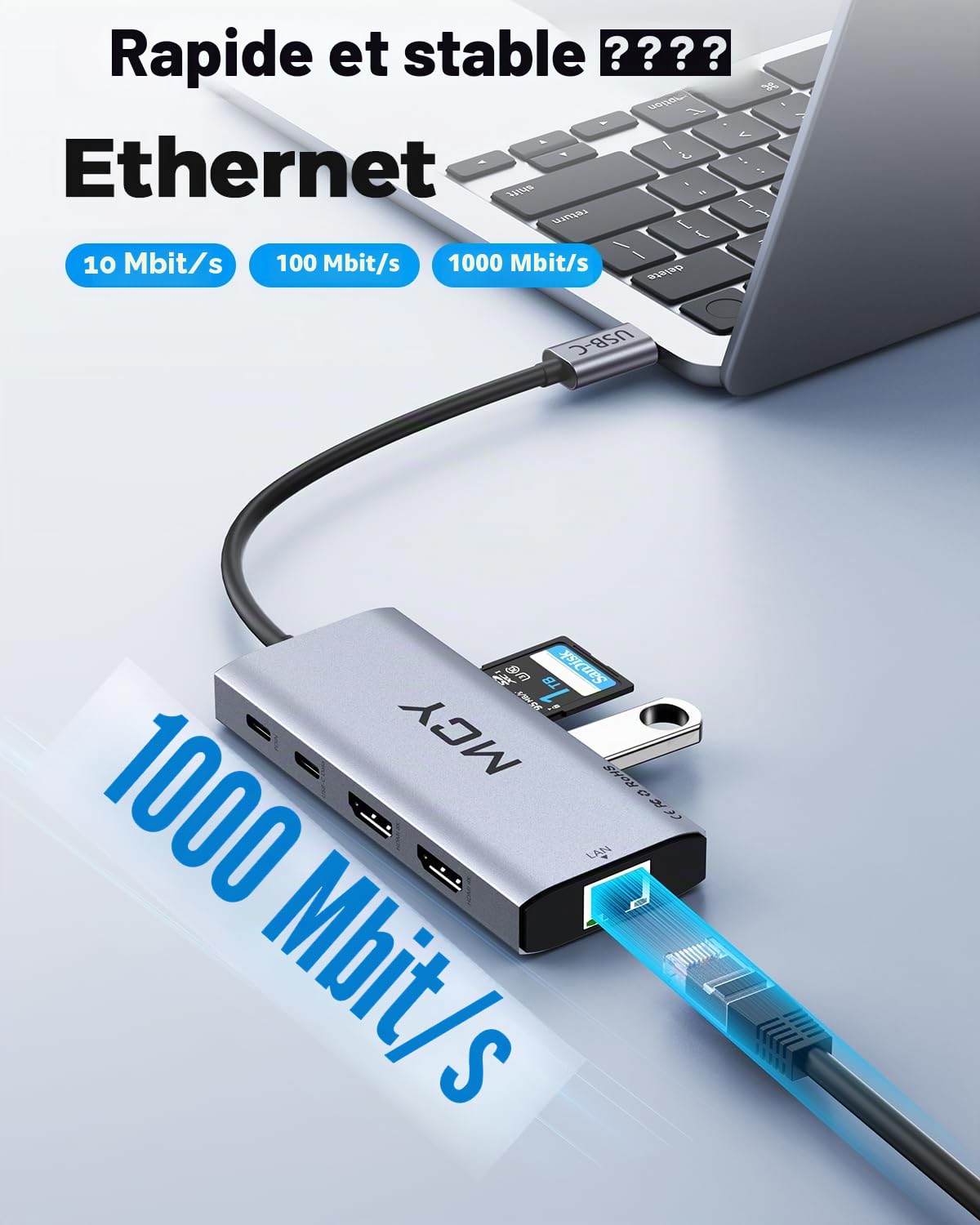 MCY Station d'accueil 2 moniteurs avec 2 HDMI, hub USB C 10 en 1 avec Double 4K @ 60 Hz, 8K Unique @ 30 Hz, Gigabit Ethernet, 100 W PD, 4 Ports de données USB 5 Gbit/s, SD/TF, Station d'accueil USB-C